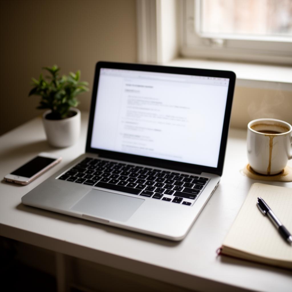 A young woman working on her CV at a window-side desk.